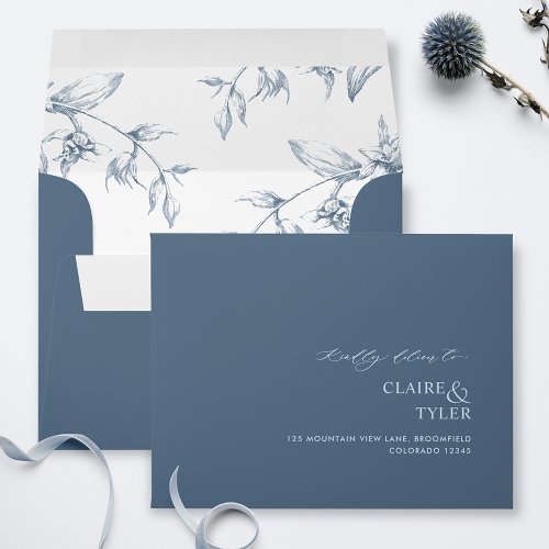 RSVP Blue Elegant Modern and Formal Floral Envelope