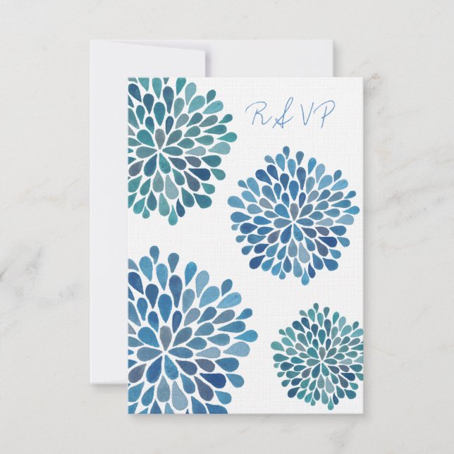 RSVP Blue Floral Blooms Wedding Card (Front)