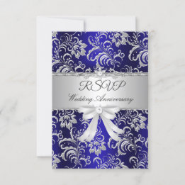 RSVP Blue Floral Bow 25th Wedding Anniversary
