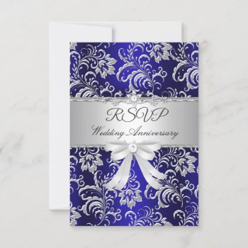 Rsvp Blue Floral Bow 25th Wedding Anniversary by ExclusiveZazzle at Zazzle