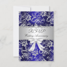 RSVP Blue Floral Bow 25th Wedding Anniversary Card