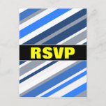 [ Thumbnail: "RSVP" + Blue/White/Gray Lines/Stripes Pattern Postcard ]