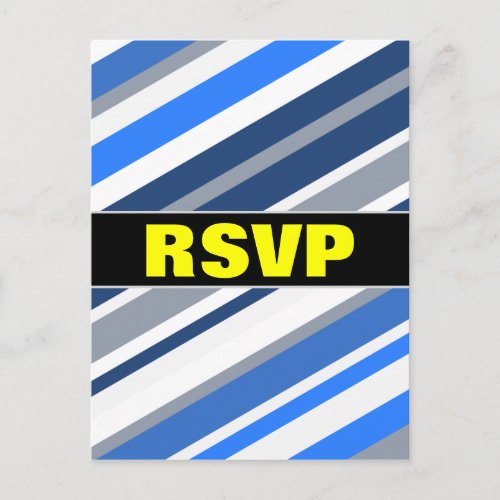 RSVP  BlueWhiteGray LinesStripes Pattern Invitation Postcard