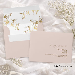 RSVP Blush Pink and Gold Modern Formal Floral Envelope