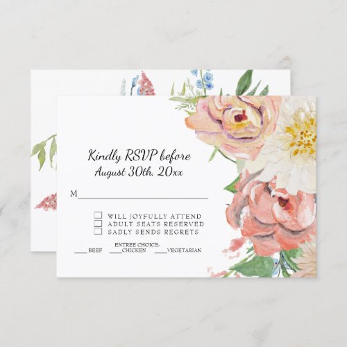 RSVP Blush Pink n White Watercolor Floral Wedding Invitation