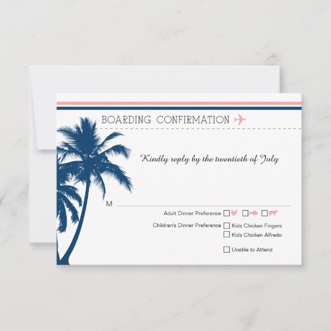 RSVP Boarding Pass Navy Blue & Blush Pink (Front)