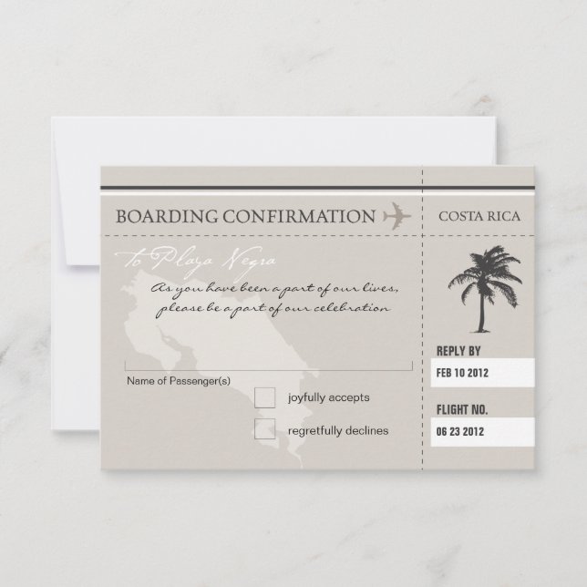 RSVP Boarding Pass TO COSTA RICA Card (Front)