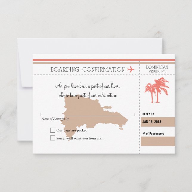 RSVP Boarding Pass TO Dominican Republic | CORAL (Front)