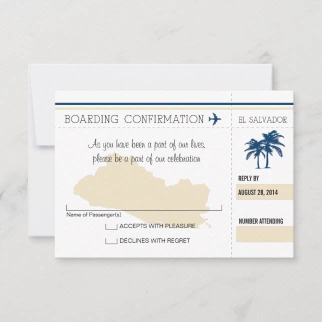 RSVP Boarding Pass TO El Salvador Invitation (Front)