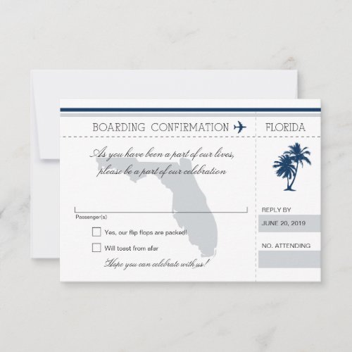 RSVP Boarding Pass TO Florida Blue and Gray