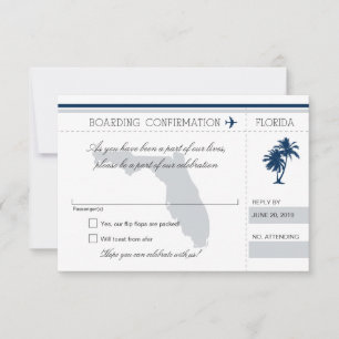 RSVP Boarding Pass TO Florida Blue and Gray Card