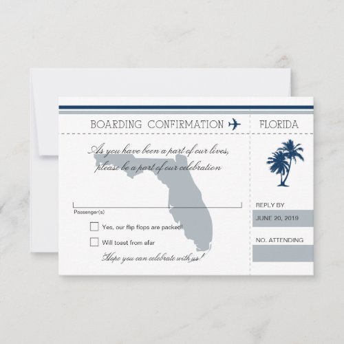 RSVP Boarding Pass TO Florida Blue and Gray Invitation