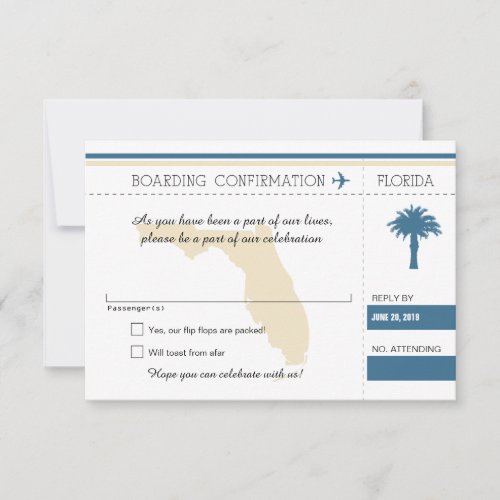 RSVP Boarding Pass TO Florida Blue  Cream