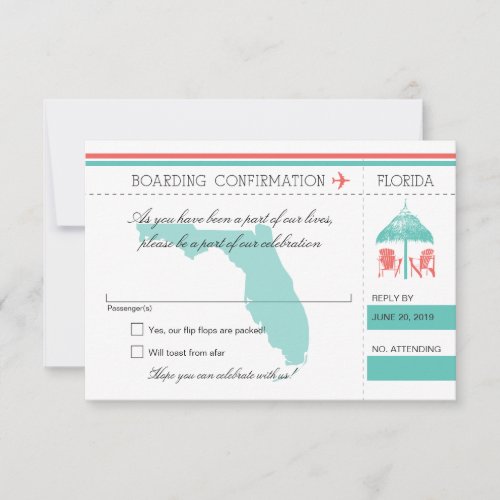 RSVP Boarding Pass TO Florida Mint and Coral