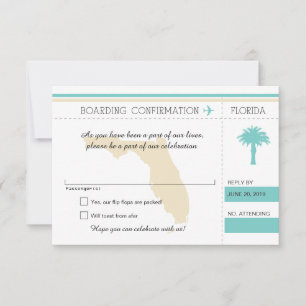 RSVP Boarding Pass TO Florida Ocean Blue & Cream