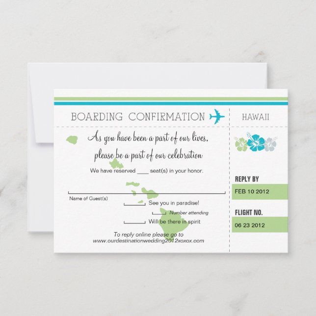 RSVP Boarding Pass TO Hawaii Card (Front)