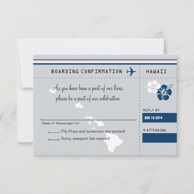 RSVP Boarding Pass TO HAWAII Gray and Blue (Front)