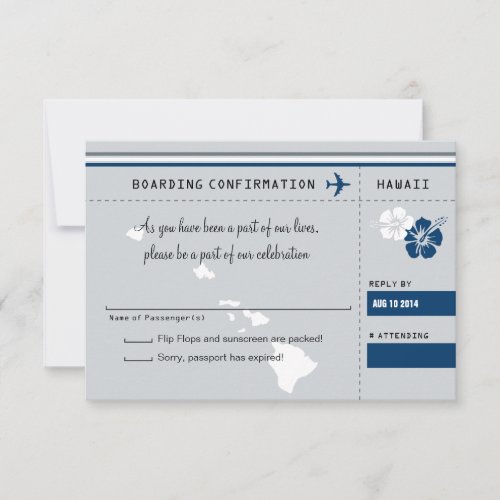 RSVP Boarding Pass TO HAWAII Gray and Blue