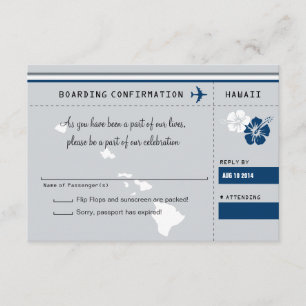 RSVP Boarding Pass TO HAWAII Gray and Blue Card