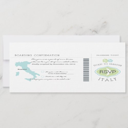 RSVP Boarding Pass to Italy Wedding Invitation