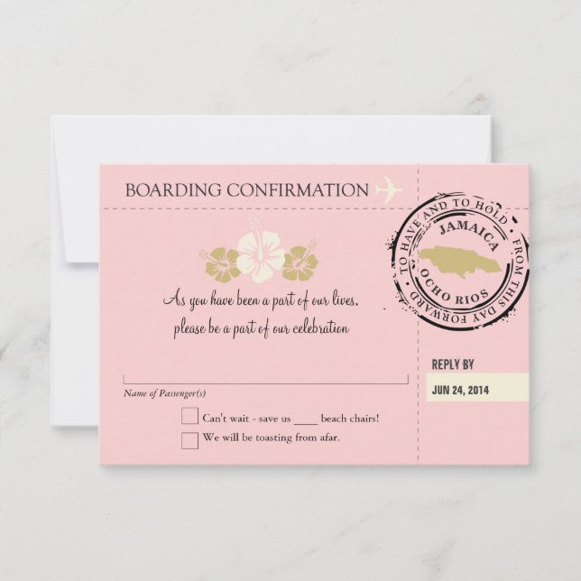 RSVP Boarding Pass TO Jamaica (Front)