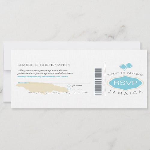 RSVP Boarding Pass to Jamaica Wedding Invitation