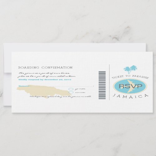 RSVP Boarding Pass to Jamaica Wedding Invitation