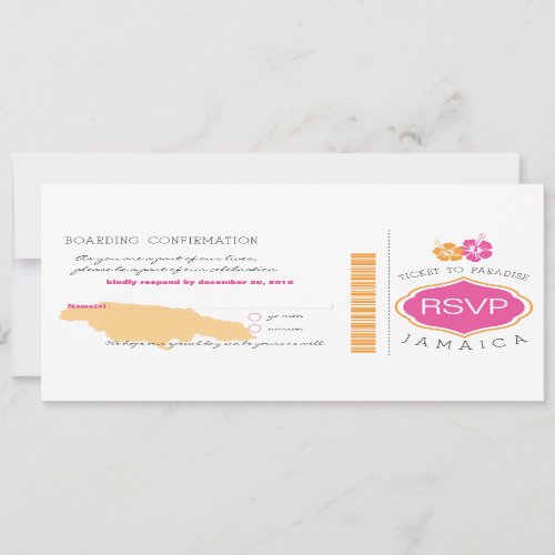 RSVP Boarding Pass to Jamaica Wedding Invitation