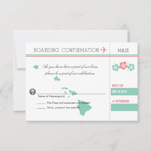 RSVP Boarding Pass TO MAUI HAWAII Card (Front)