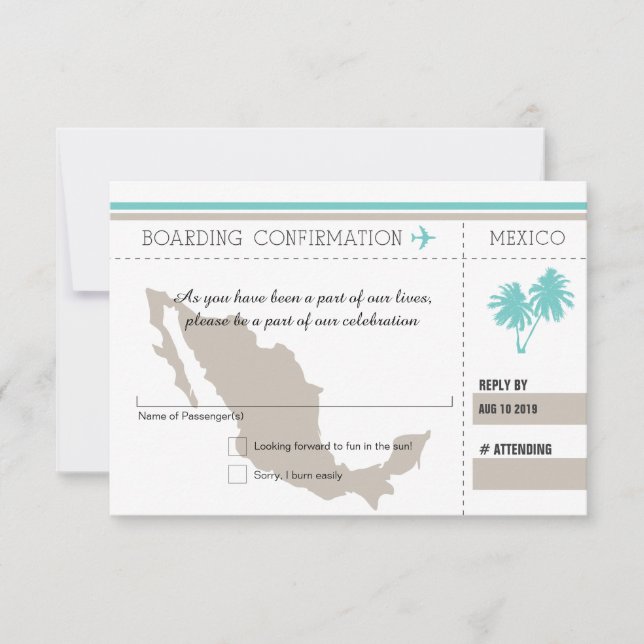 RSVP Boarding Pass TO MEXICO Card (Front)