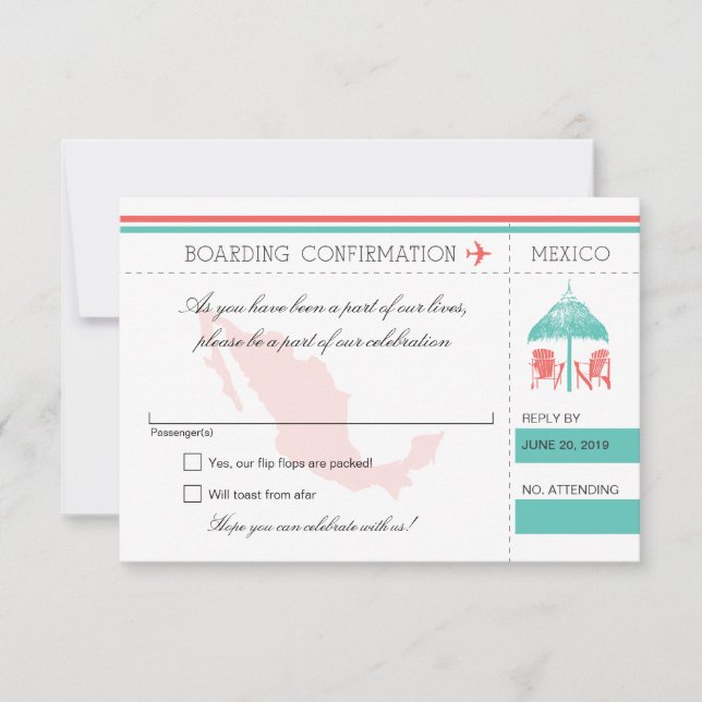 RSVP Boarding Pass TO Mexico Card (Front)