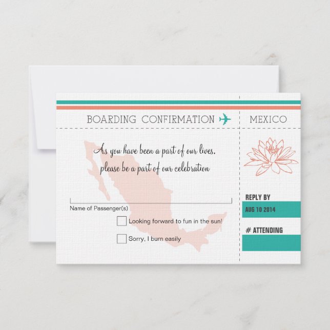 RSVP Boarding Pass TO MEXICO Card (Front)