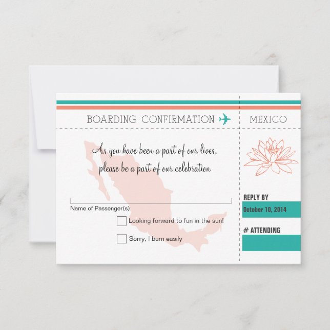 RSVP Boarding Pass TO MEXICO Card (Front)