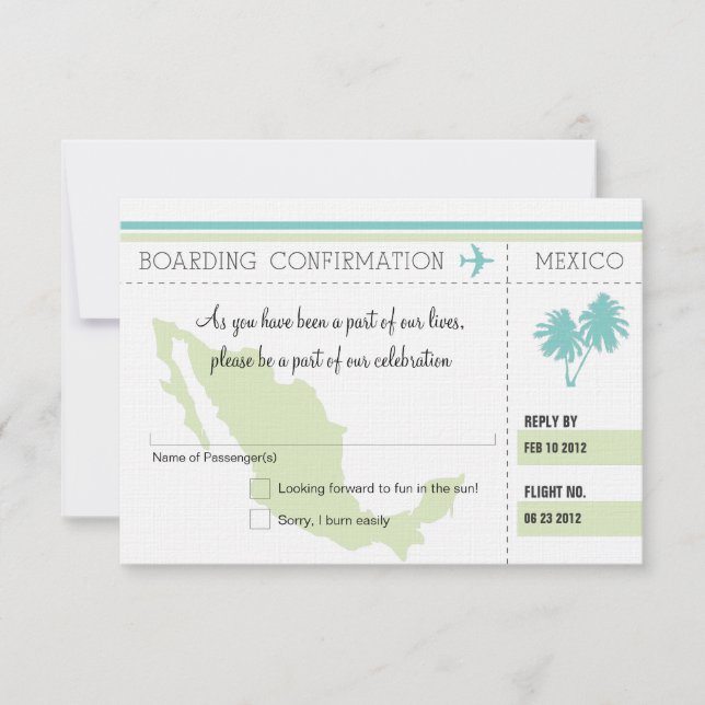 RSVP Boarding Pass TO MEXICO Card (Front)