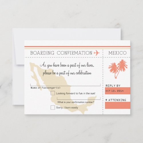 RSVP Boarding Pass TO MEXICO Invitation