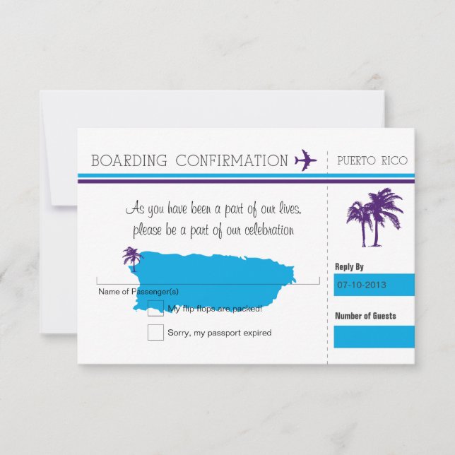 RSVP Boarding Pass TO Puerto Rico (Front)
