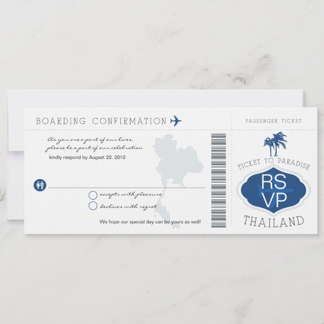 RSVP Boarding Pass to Thailand Wedding Invitation (Front)