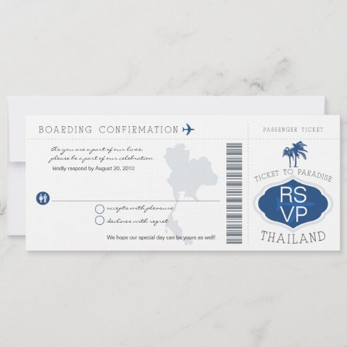 RSVP Boarding Pass to Thailand Wedding Invitation