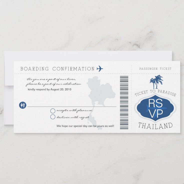 Rsvp Boarding Pass To Thailand Wedding Invitation 