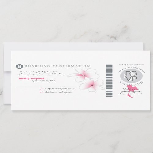 RSVP Boarding Pass to Thailand Wedding Invitation