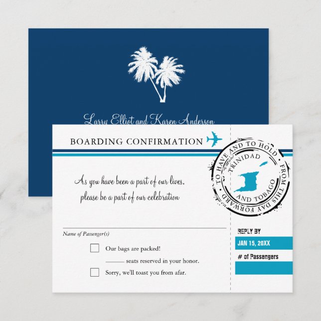 RSVP Boarding Pass to Trinidad and Tobago Invitation (Front/Back)