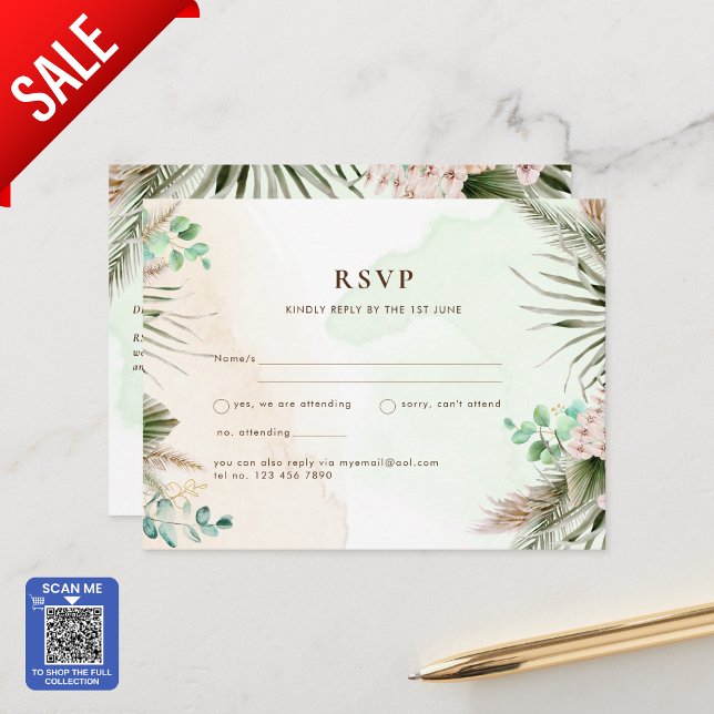 RSVP BOHO Eucalyptus Pampas Grass Greenery Wedding Postcard (SHOP THE FULL PAMPAS GREENERY COLLECTION)