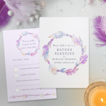 RSVP boho feather purple tribal baby blessing