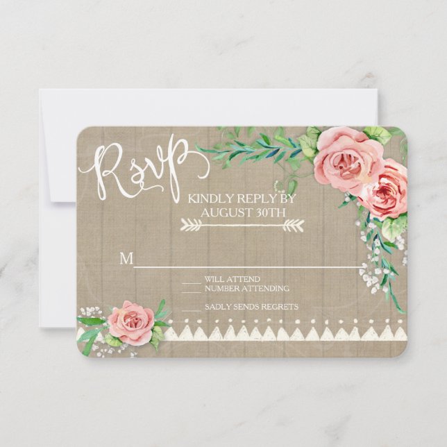 RSVP BOHO Flower Peony Babys Breath Barn Farm Wood Card (Front)