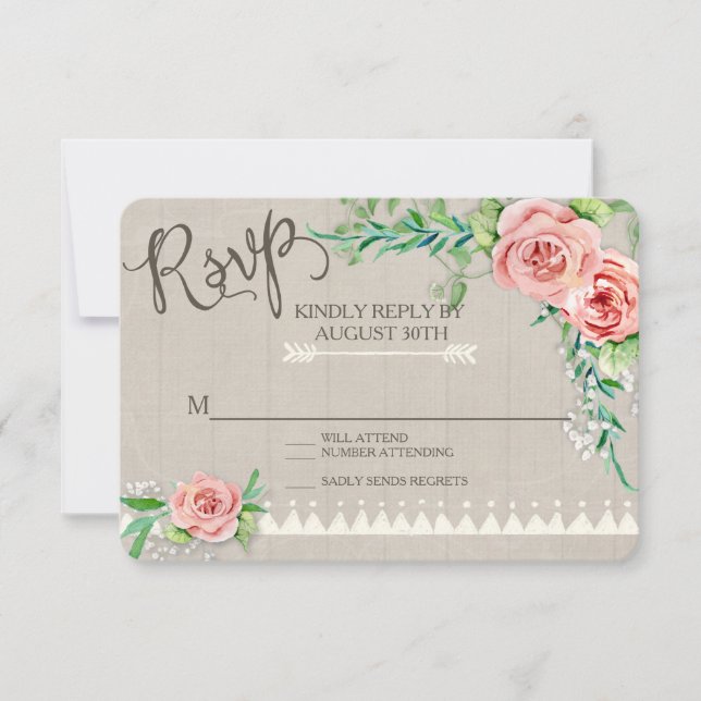 RSVP BOHO Flower Peony Babys Breath Wood Wedding (Front)