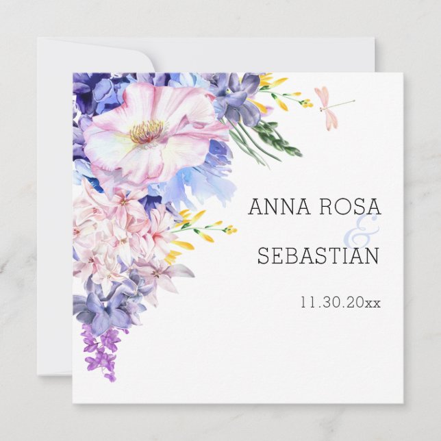 *~* RSVP Boho Flowers AR12 QR Wedding Invitation (Front)