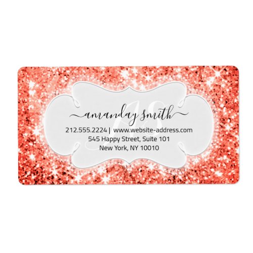 RSVP Bridal Monogram Wedding Glitter Princes Coral Label