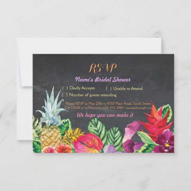 RSVP Bridal Shower Aloha Tropical Chalk Cards Luau (Front)