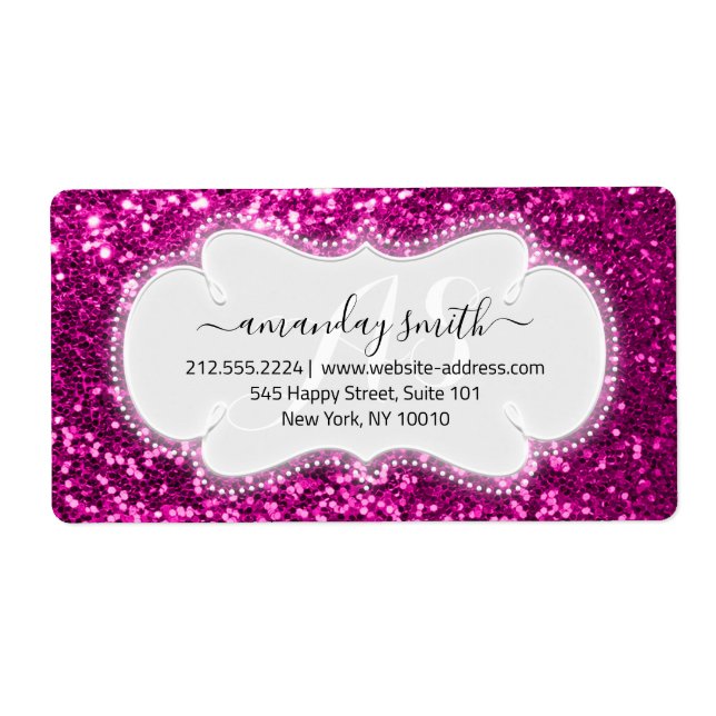 RSVP Bridal Sweet Monogram Pink Royal Glitter Label (Front)