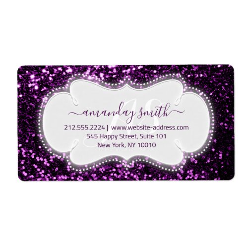 RSVP Bridal Sweet Monogram Purple Royal Glitter Label